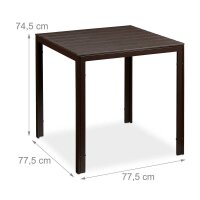relaxdays Gartentisch braun quadratisch 77,5 x 77,5 x...