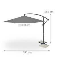 relaxdays Sonnenschirm rund, grau neigbar Ø 300,0 cm, 1 St.