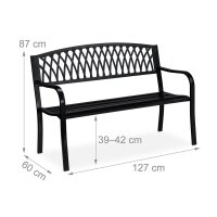relaxdays Gartenbank 10030991_0 schwarz Metall 127,0 cm