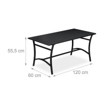 relaxdays Gartentisch schwarz rechteckig 120,0 x 60,0 x...