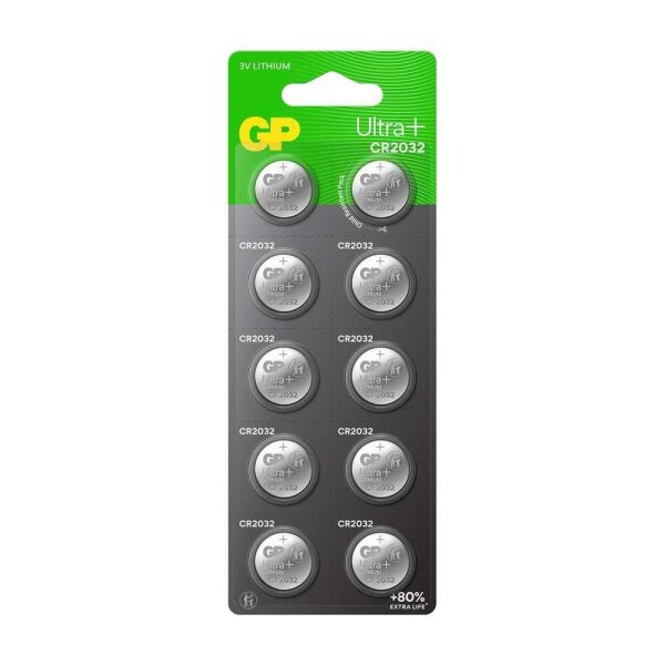 GP Knopfzellen CR2032 Lithium 3,0 V, 10 St.