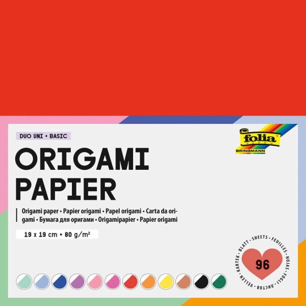 folia Faltblätter Origami Duo Uni Basic mehrfarbig 96 Blatt