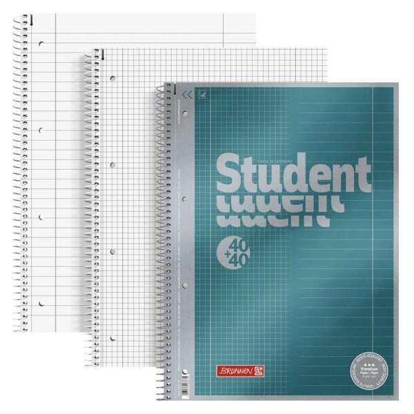 BRUNNEN Collegeblock Premium Student DUO 28 + 27 liniert und kariert DIN A4 mit Randlinie (innen und außen), 5 St.