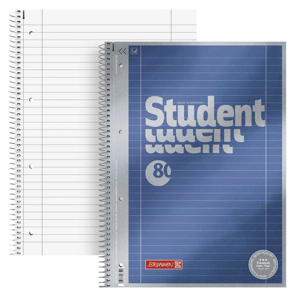 BRUNNEN Collegeblock Premium Student 27 liniert DIN A4 mit Randlinie (innen und außen), 5 St.