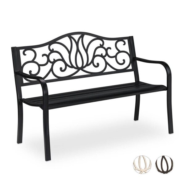 relaxdays Gartenbank 10030988_46 schwarz Metall 127,5 cm