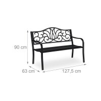 relaxdays Gartenbank 10030988_46 schwarz Metall 127,5 cm