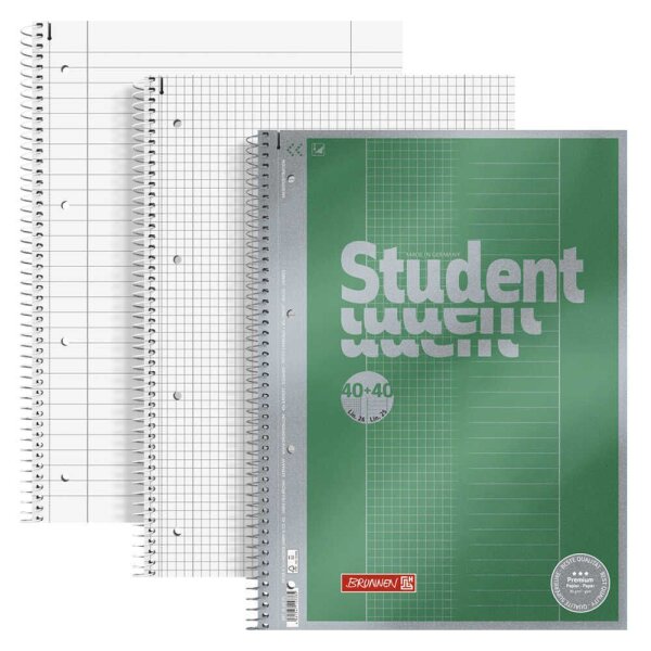 BRUNNEN Collegeblock Premium Student DUO liniert und kariert DIN A4 mit Randlinie (innen und außen), 5 St.