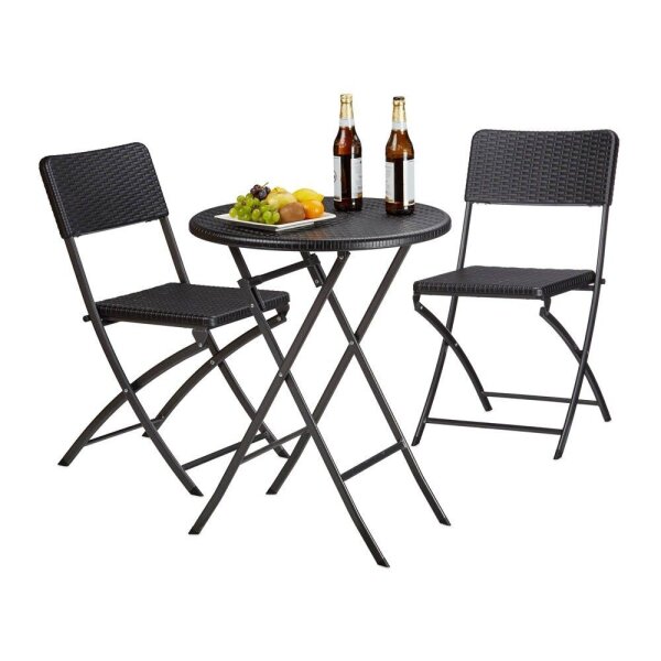 relaxdays Sitzgruppe, schwarz Kunststoff, Metall, 3-teilig