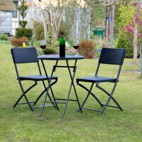 relaxdays Sitzgruppe, schwarz Kunststoff, Metall, 3-teilig