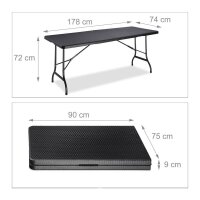 relaxdays Gartentisch BASTIAN schwarz rechteckig 178,0 x...