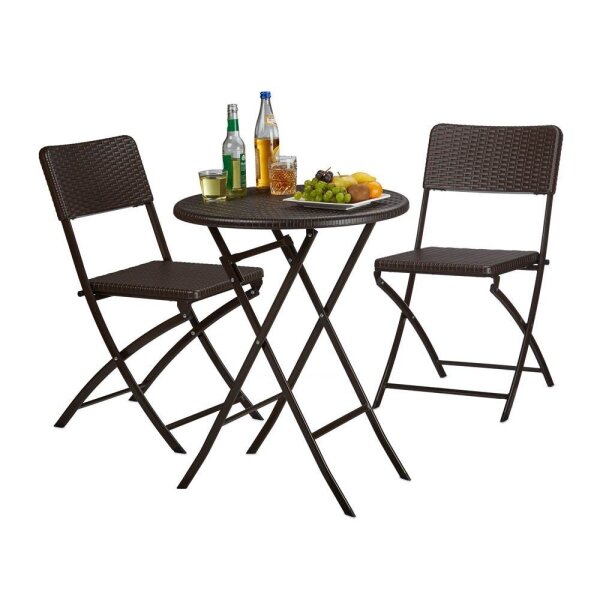 relaxdays Sitzgruppe, braun Kunststoff, Metall, 3-teilig