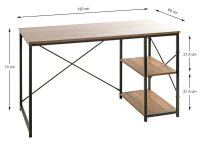 HAKU Möbel Schreibtisch schwarz, eiche rechteckig, Wangen-Gestell schwarz 120,0 x 60,0 cm