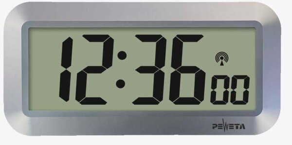 PEWETA digitale Funkwanduhr DCF77 silber Kunststoff 41,8 x 20,3 cm