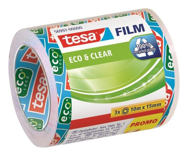 tesa CLEAR RECYCLED Klebefilm transparent 15,0 mm x 10,0 m 3 Rollen