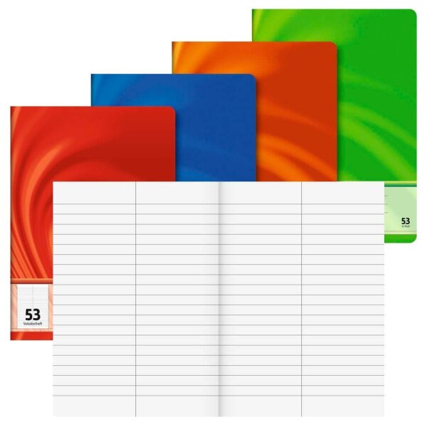 BRUNNEN Vokabelheft rot, blau, orange oder grün Lineatur 53 liniert DIN A5 ohne Rand, 32 Blatt, 1 St.
