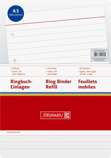 BRUNNEN Ringbucheinlagen A5 liniert, 50 Blätter