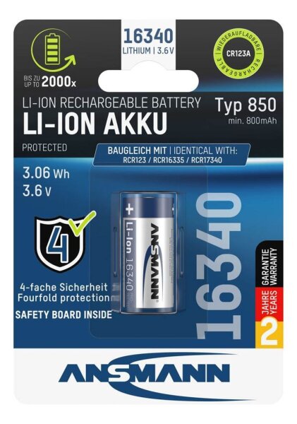 ANSMANN Akku CR123A Li-Ion 16340 850 mAh, 1 St.