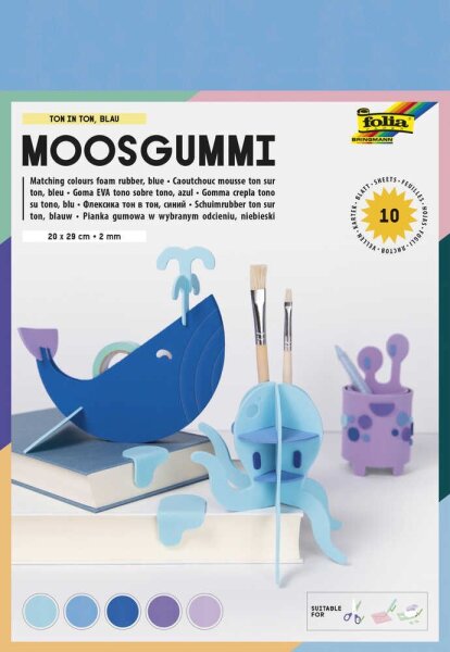 folia Moosgummi TON IN TON blau 10 Blatt