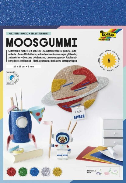 folia Moosgummi GLITTER BASIC 5-farbig sortiert 5 Blatt