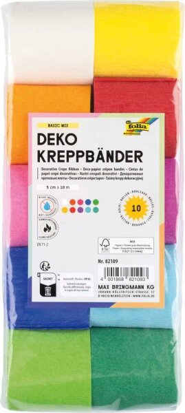 folia Krepppapier Dekobänder farbsortiert 32,0 g/qm 10 Rollen