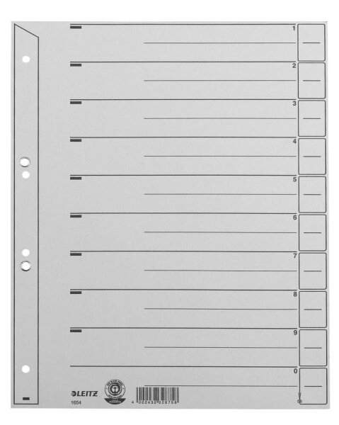 LEITZ Trennblätter 1654 DIN A4 1-0 grau, 200 g/qm, 100 St.
