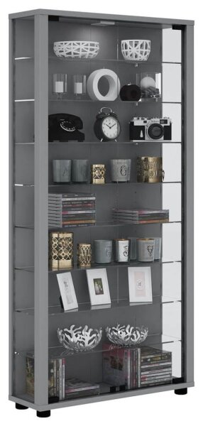 VCM my home Lumo Maxi Vitrine silber 8 Fachböden mit Beleuchtung