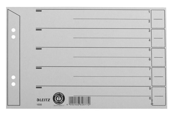 LEITZ Trennblätter 1656 DIN A5 quer 1-0 grau, 200 g/qm, 100 St.