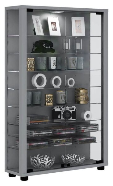VCM my home Lumo Mini Vitrine silber 8 Fachböden mit Beleuchtung