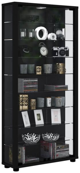 VCM my home Lumo Maxi Vitrine schwarz 8 Fachböden mit Beleuchtung