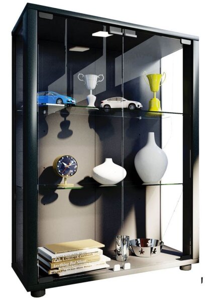 VCM my home Sintalo Vitrine schwarz 2 Fachböden mit Beleuchtung