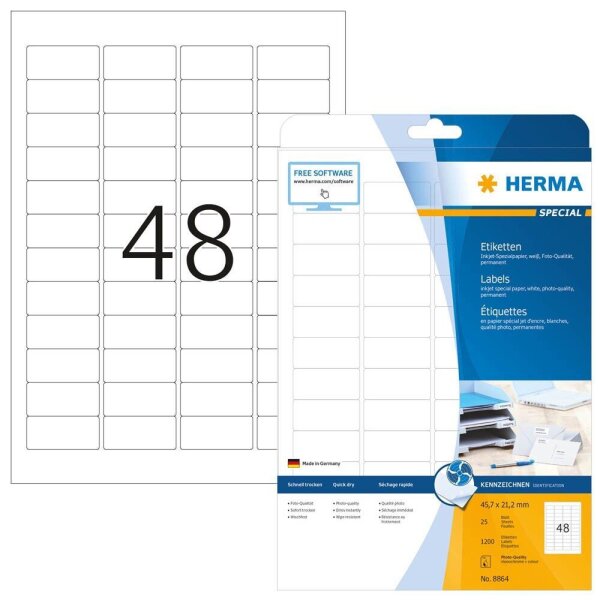 HERMA Etiketten 8864 weiß 45,7 x 21,2 mm, 25 Blatt