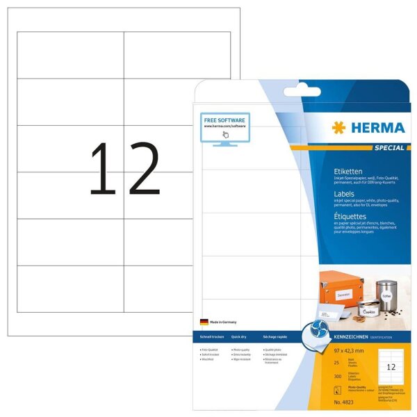 HERMA Etiketten 4823 weiß 97,0 x 42,3 mm, 25 Blatt