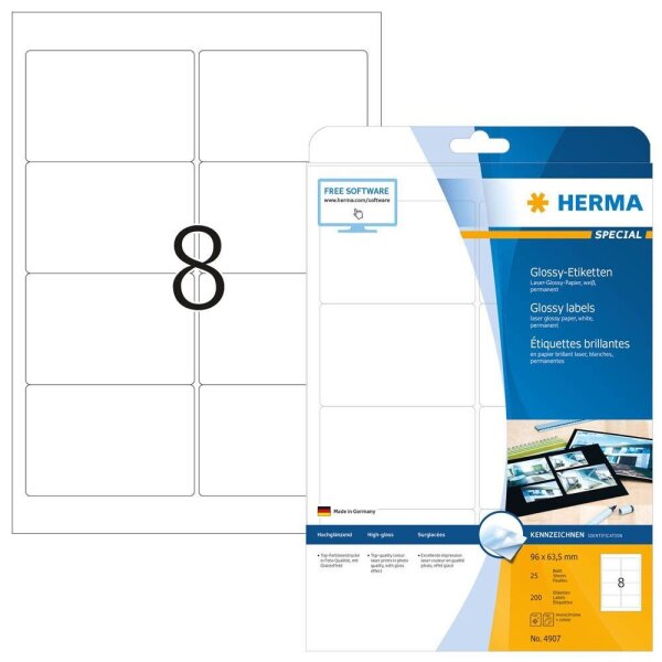 HERMA Etiketten 4907 weiß 96,0 x 63,5 mm, 25 Blatt