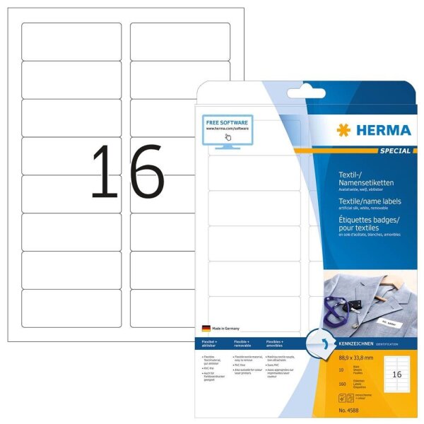 HERMA Namensetiketten 4588 weiß 88,9 x 33,8 mm, 10 Blatt