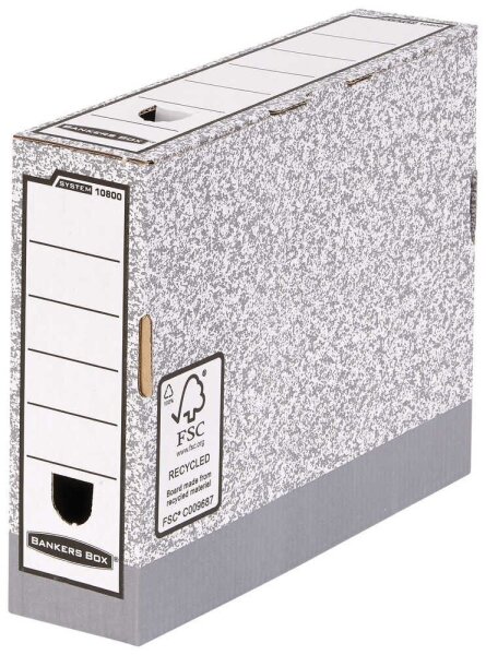 Bankers Box Archivboxen grau/weiß 8,5 x 26,5 x 32,7 cm, 10 St.