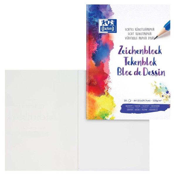 OXFORD Zeichenblock Schule DIN A4 120 g/qm, 20 Blatt, 1 Block