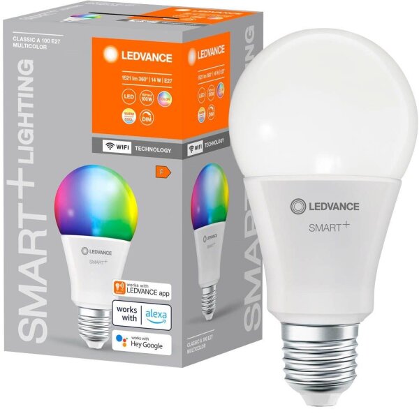LEDVANCE WLAN-Lampe SMART+ WiFi Classic A100 RGBW E27 14 W matt, 1 St.