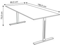 Kerkmann Form 1 Schreibtisch lichtgrau rechteckig, T-Fuß-Gestell silber 180,0 x 80,0 cm