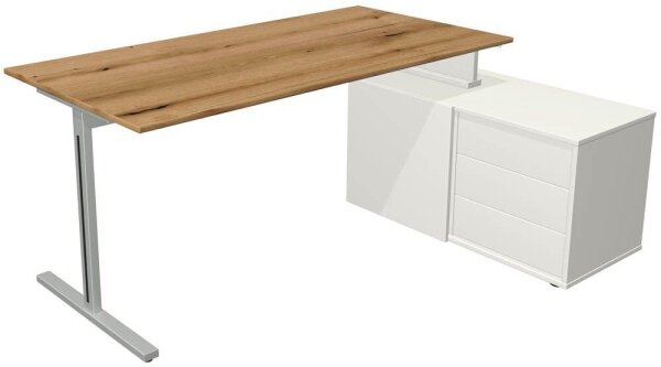 Kerkmann Form 1 Schreibtisch eiche, weiß rechteckig, T-Fuß-Gestell silber 160,0 x 80,0 cm