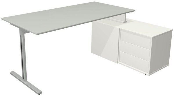 Kerkmann Form 1 Schreibtisch lichtgrau, weiß rechteckig, T-Fuß-Gestell silber 160,0 x 80,0 cm