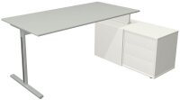 Kerkmann Form 1 Schreibtisch lichtgrau, weiß rechteckig, T-Fuß-Gestell silber 160,0 x 80,0 cm