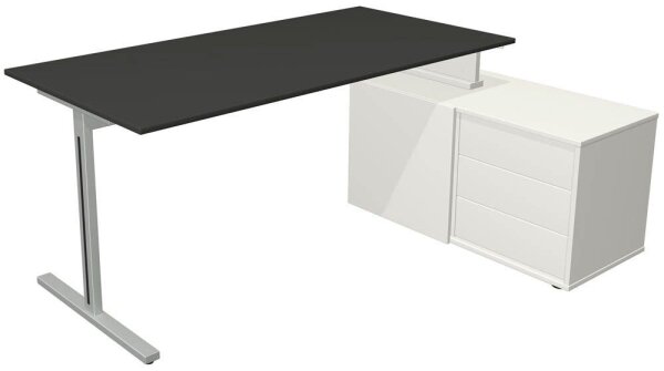 Kerkmann Form 1 Schreibtisch anthrazit, weiß rechteckig, T-Fuß-Gestell silber 160,0 x 80,0 cm