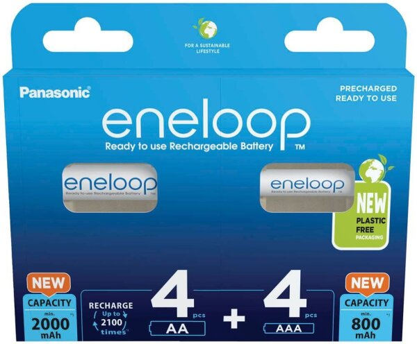 eneloop Akkus Ni-MH Micro AAA, Mignon AA Mignon AA: 2.000 mAh / Micro AAA: 800 mAh, 8 St.