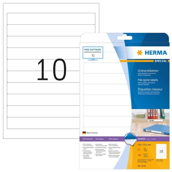 HERMA Ordneretiketten 5119 weiß, 25 Blatt