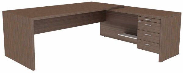 Quadrifoglio T45 Schreibtisch eukalyptus L-Form, Wangen-Gestell eukalyptus 220,0 x 194,0 cm