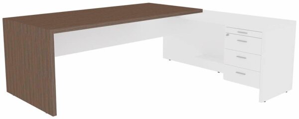 Quadrifoglio T45 Schreibtisch eukalyptus, weiß L-Form, Wangen-Gestell eukalyptus 220,0 x 194,0 cm