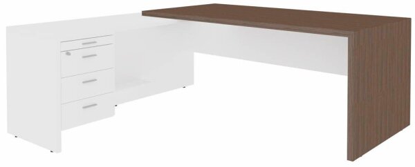 Quadrifoglio T45 Schreibtisch eukalyptus, weiß L-Form, Wangen-Gestell eukalyptus 200,0 x 194,0 cm