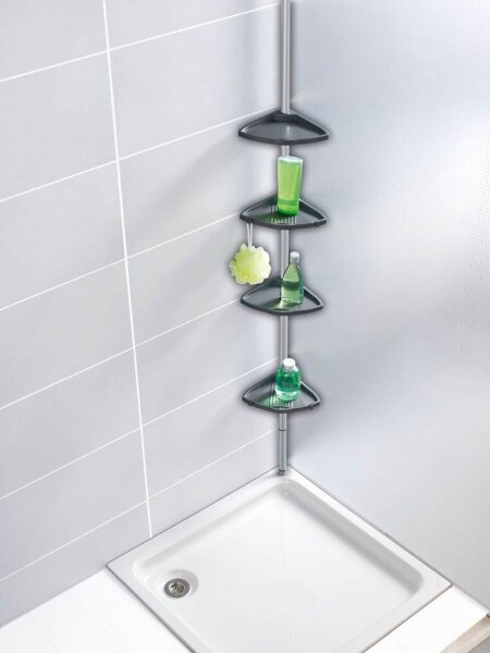 WENKO Teleskop-Duschregal Compact silber 26,0 x 19,5 x 78,0-275,0 cm
