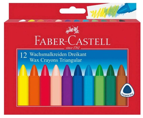 FABER-CASTELL Triangular Wachsmalstifte farbsortiert, 12 St.
