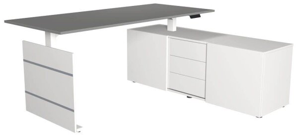 Kerkmann Move 3 elektrisch höhenverstellbarer Schreibtisch grafit, weiß rechteckig, Wangen-Gestell weiß 180,0 x 80,0 cm